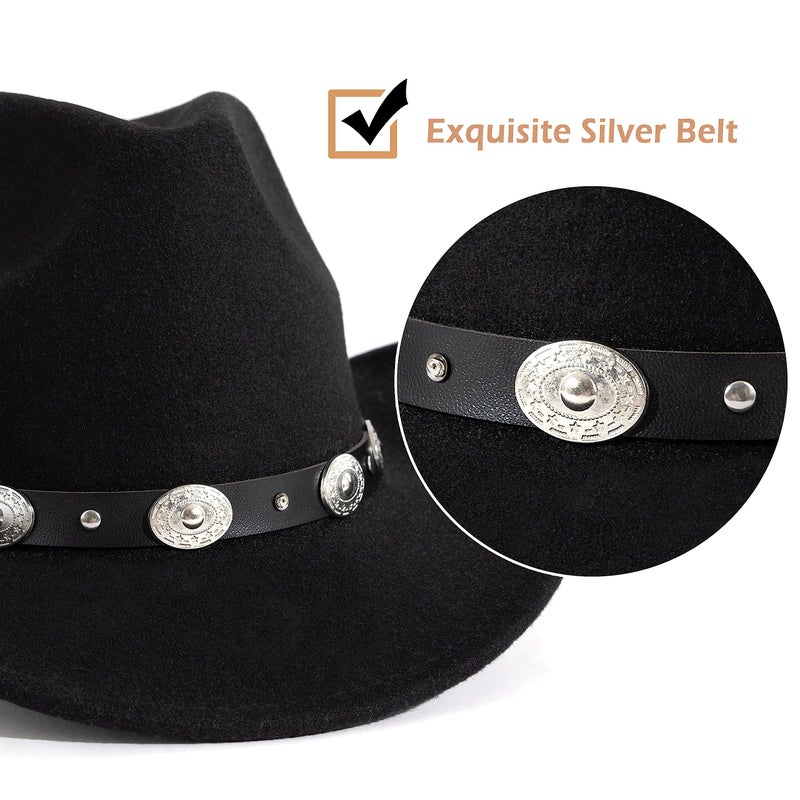 Lisianthus Men & Women's Felt Wide Brim Western Cowboy Hat Black - Image 3